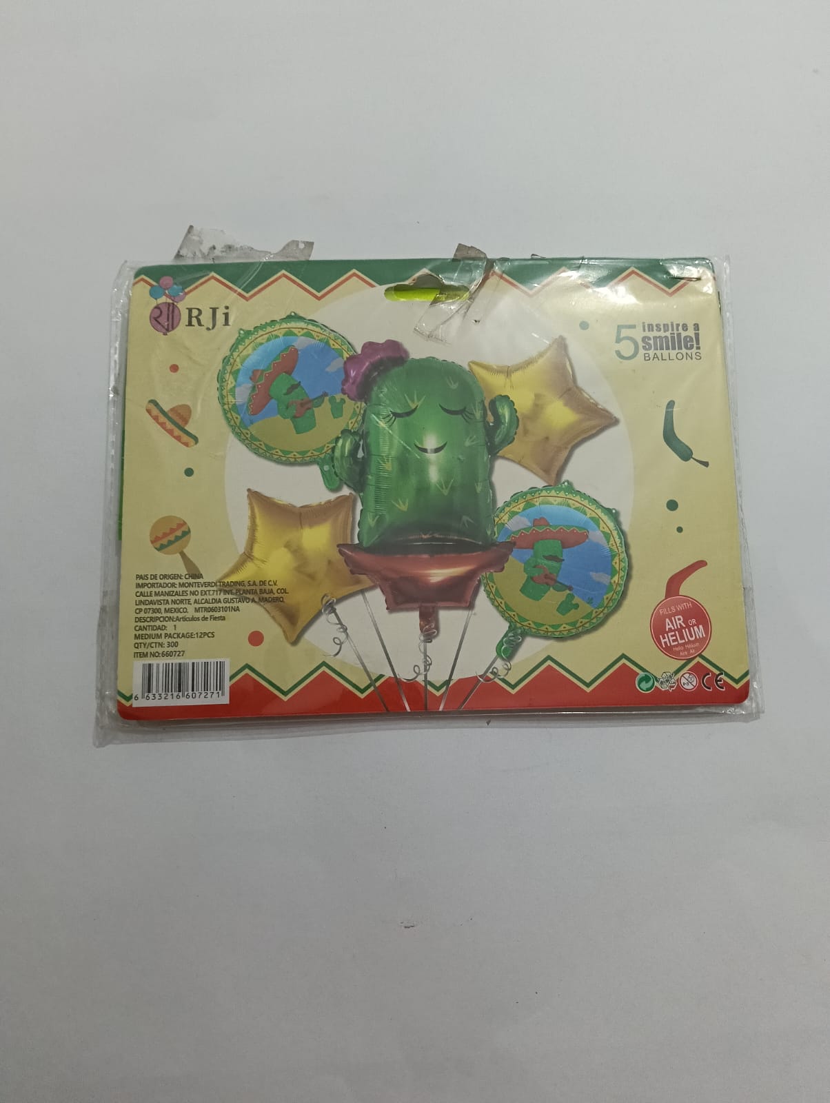 CACTUS NOCHE MEXICANA SET 5 GLOBOS METÁLICOS