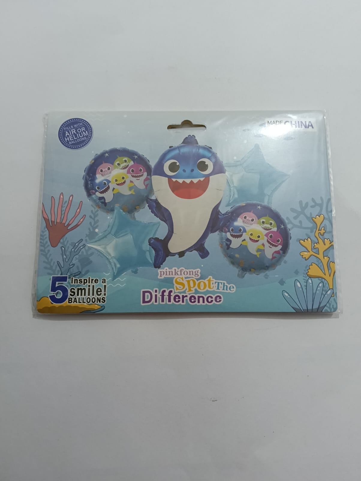 BABY SHARK AZUL SET 5 GLOBOS METÁLICOS
