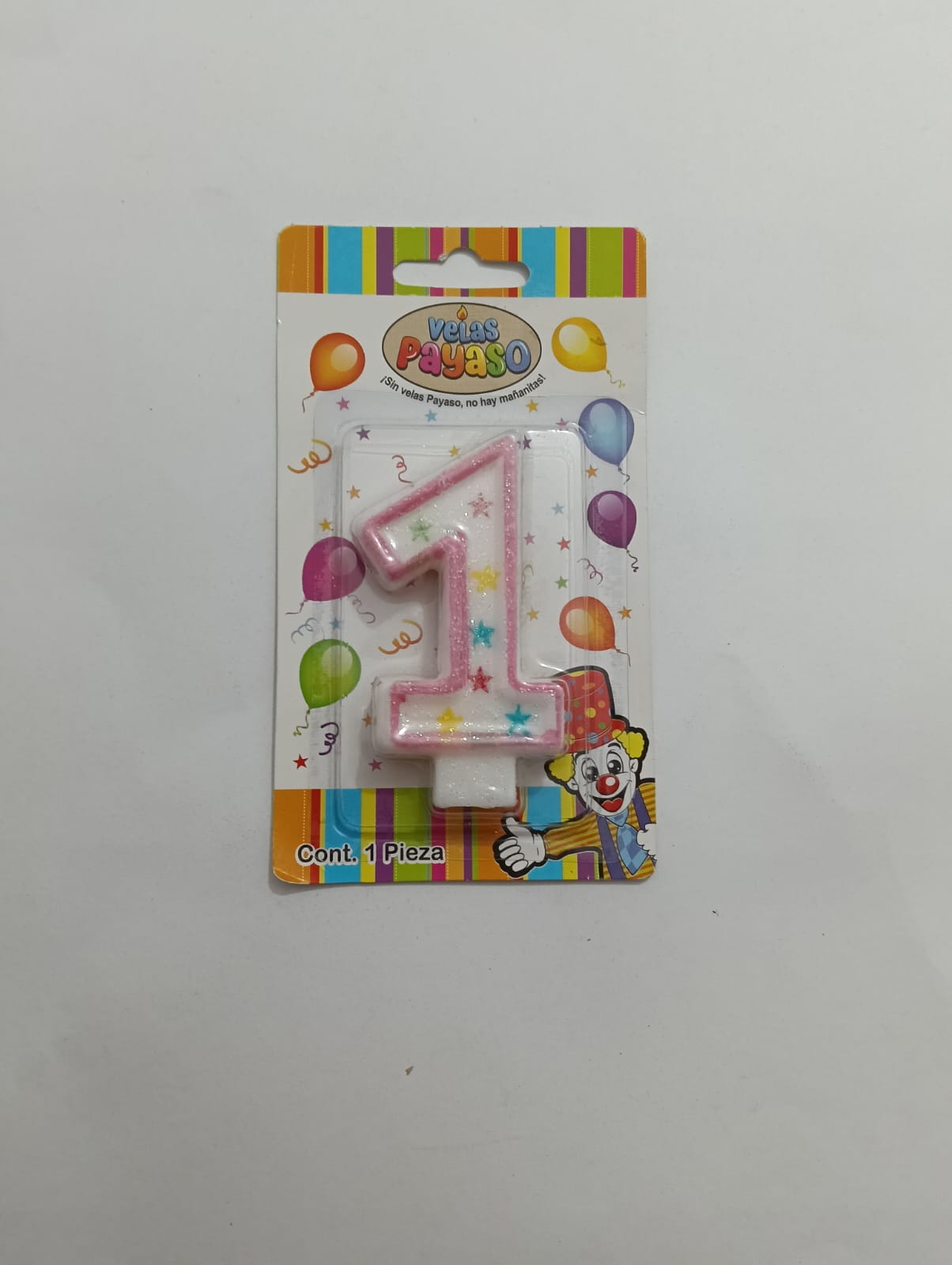 VELA NÚMERO PAYASO CERA ROSA