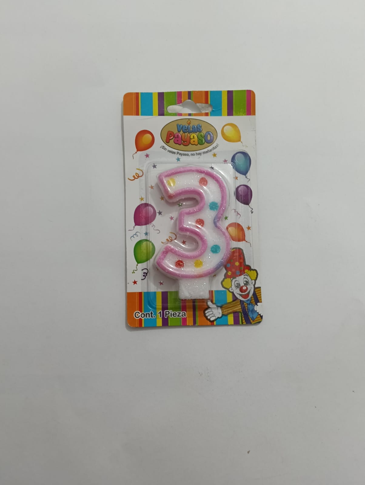 VELA NÚMERO PAYASO CERA ROSA