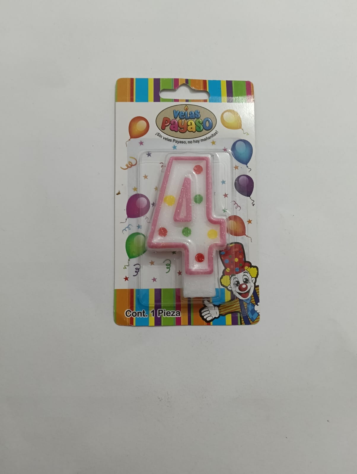 VELA NÚMERO PAYASO CERA ROSA