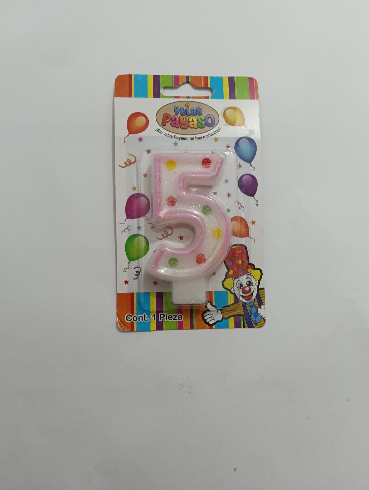 VELA NÚMERO PAYASO CERA ROSA