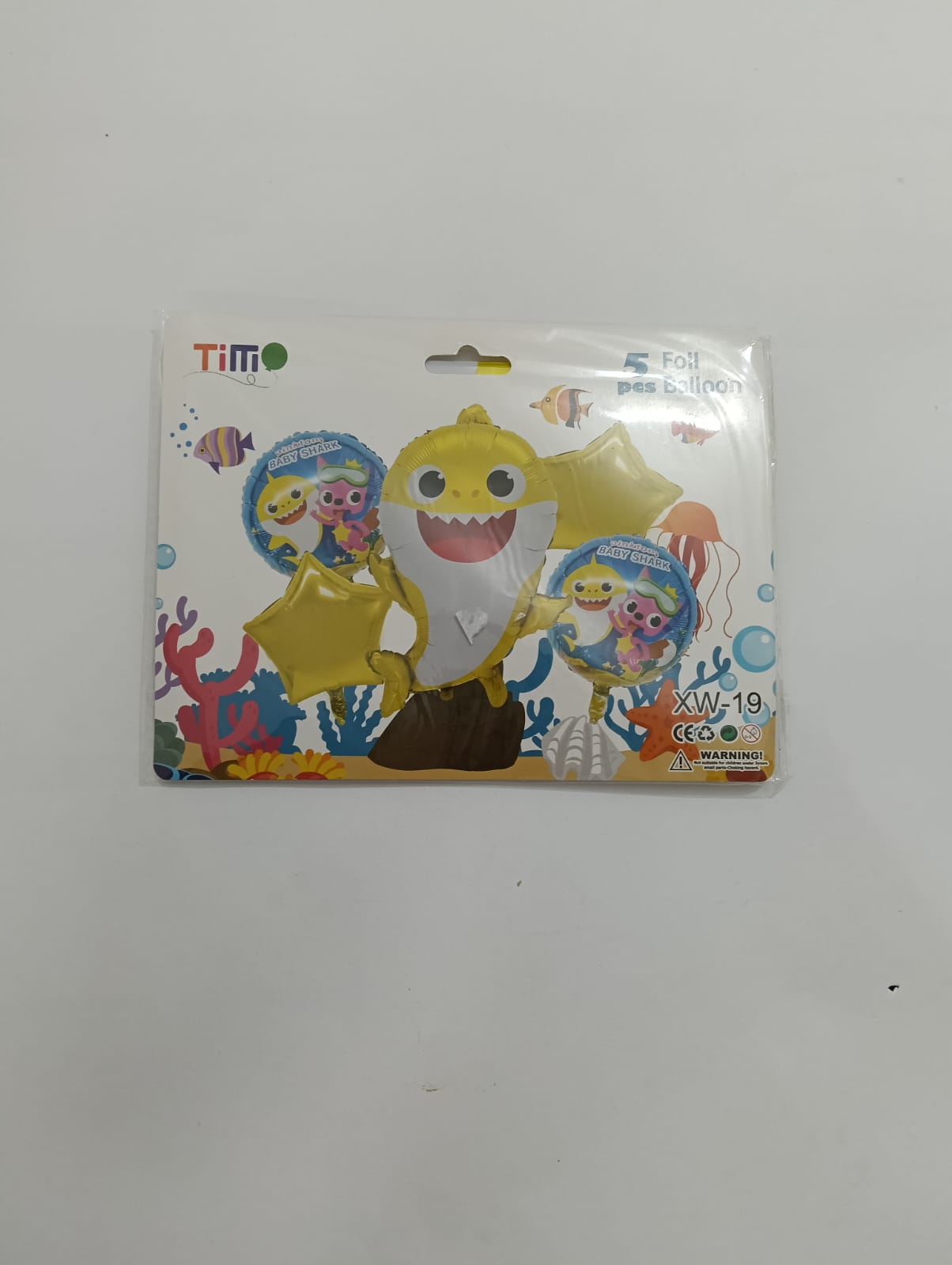 BABY SHARK AMARILLO SET DE 5 GLOBOS METÁLICOS