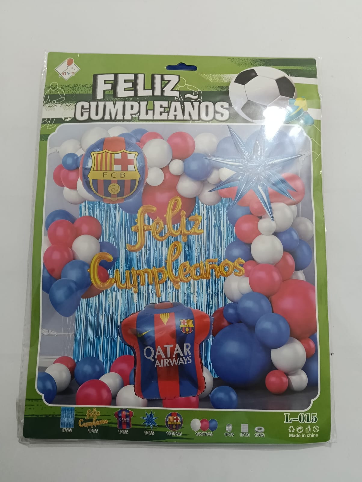 QATAR BARCELONA FÚTBOL ARCO COMPLETO FELIZ CUMPLEAÑOS (ROJO, AZUL, BLANCO)