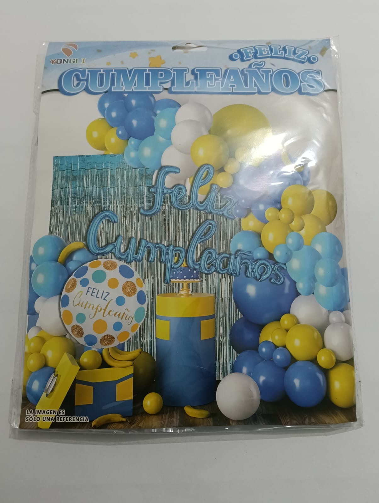 ARCO COMPLETO FELIZ CUMPLEAÑOS (DORADO, AZUL, BLANCO)