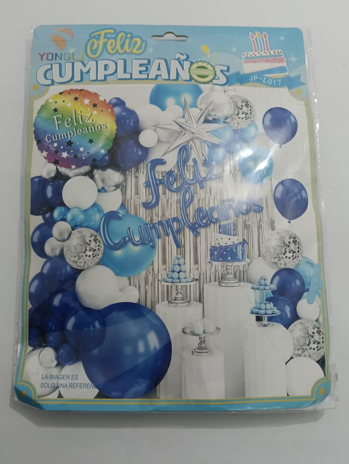 ARCO COMPLETO FELIZ CUMPLEAÑOS (PLATA, AZUL, ARCOIRIS)