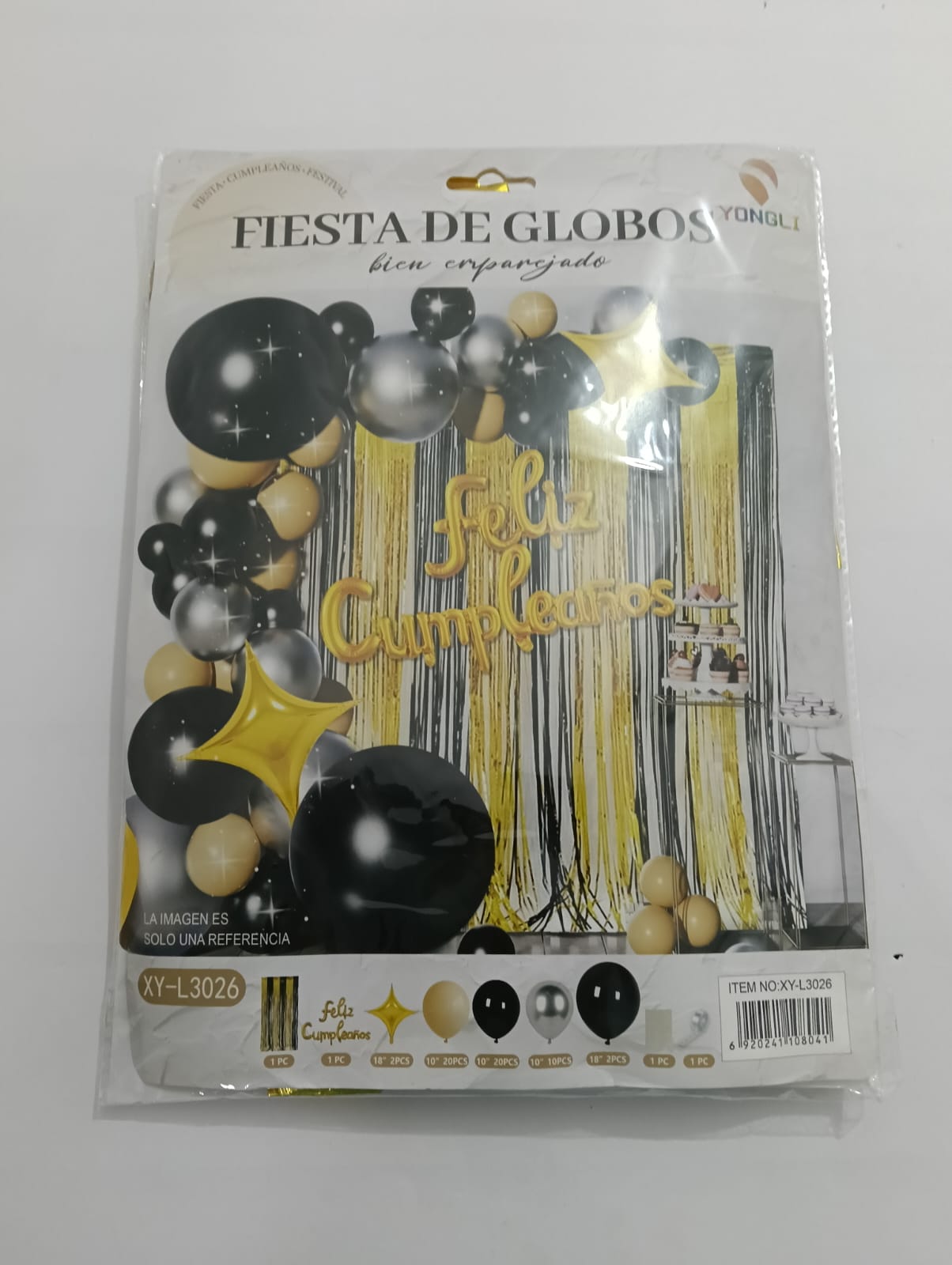 ARCO COMPLETO FELIZ CUMPLEAÑOS (DORADO, NEGRO)