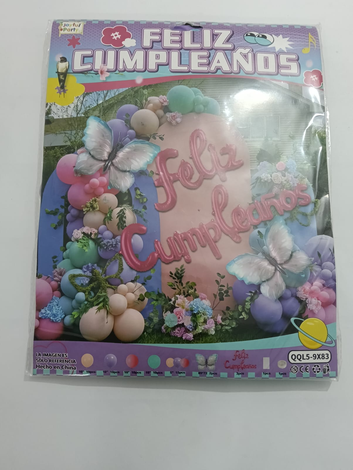 ARCO COMPLETO FELIZ CUMPLEAÑOS (ROSA, AZUL, MORADO, MARIPOSA)