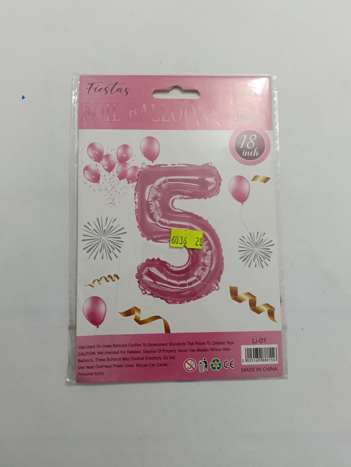 GLOBO DE NÚMERO 5 18 PULGADAS (45.72CM) ROSA