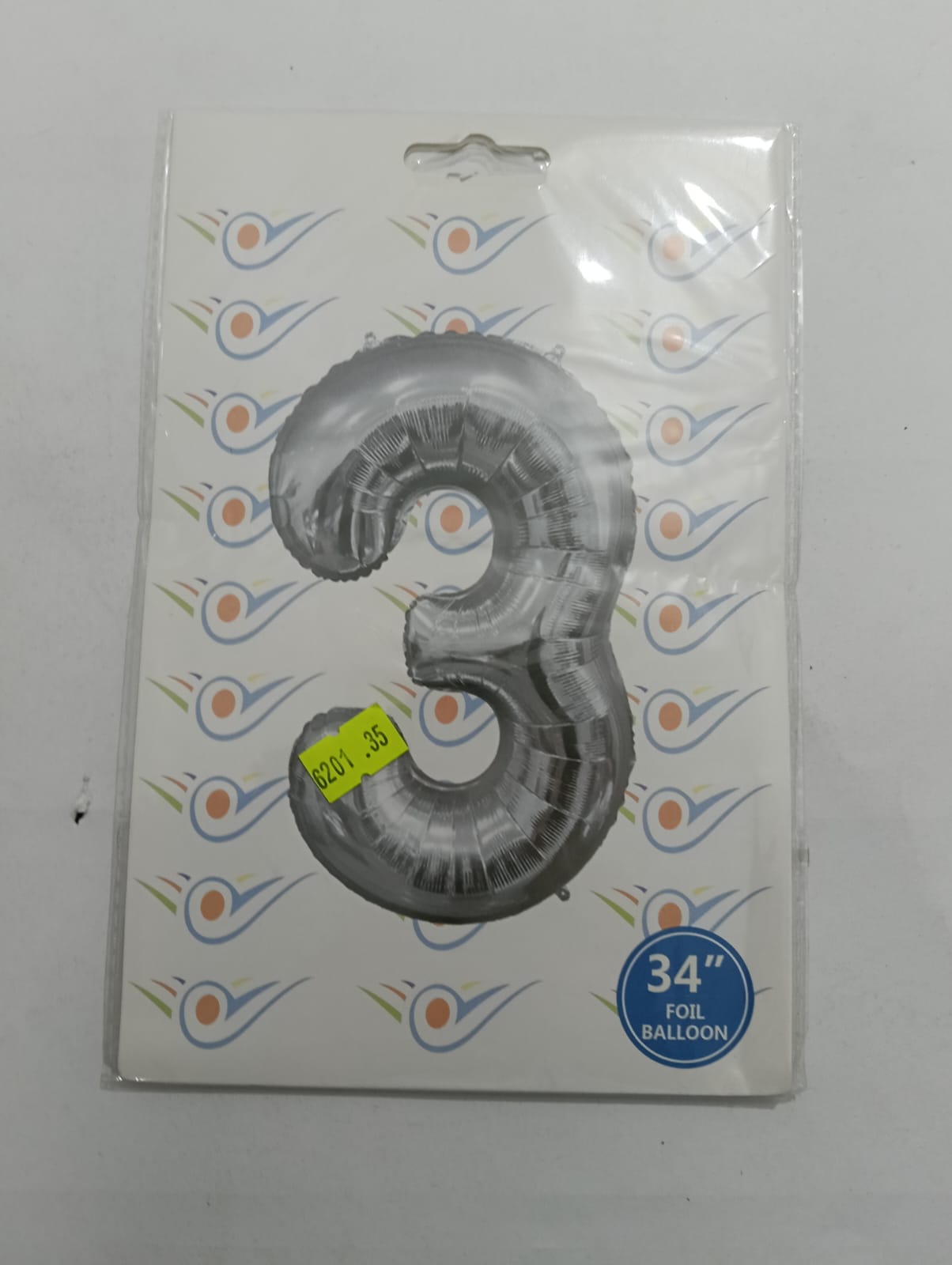GLOBO DE NÚMERO 3 34 PULGADAS (86,36CM) PLATA