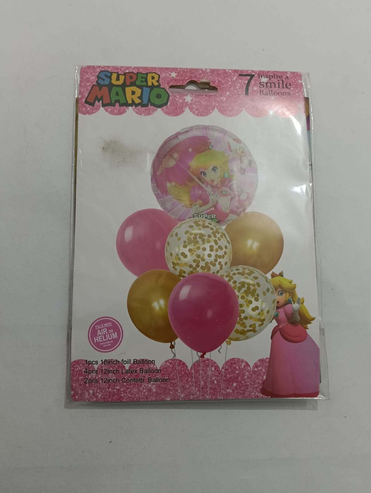 PEACH MARIO BROS SET DE 7 GLOBOS