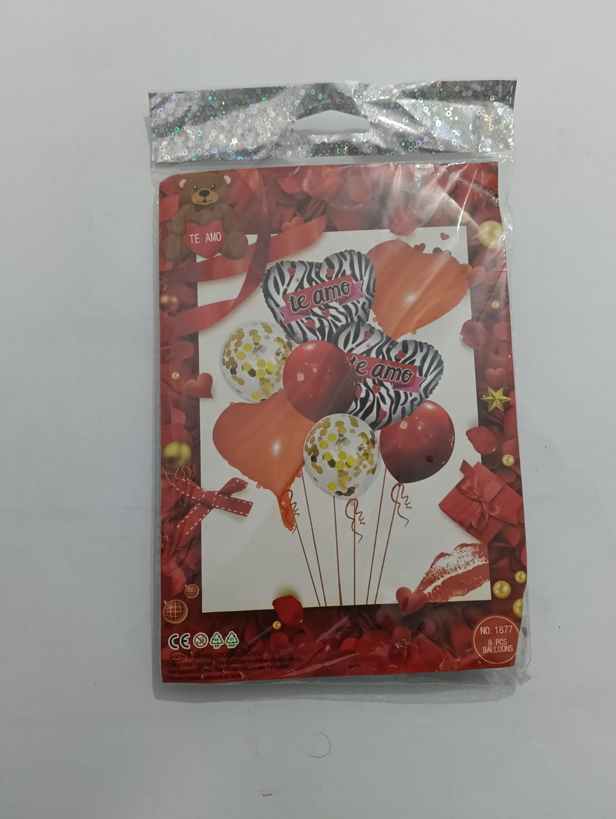 TE AMO CORAZONES ZEBRA  SET DE 7 GLOBOS