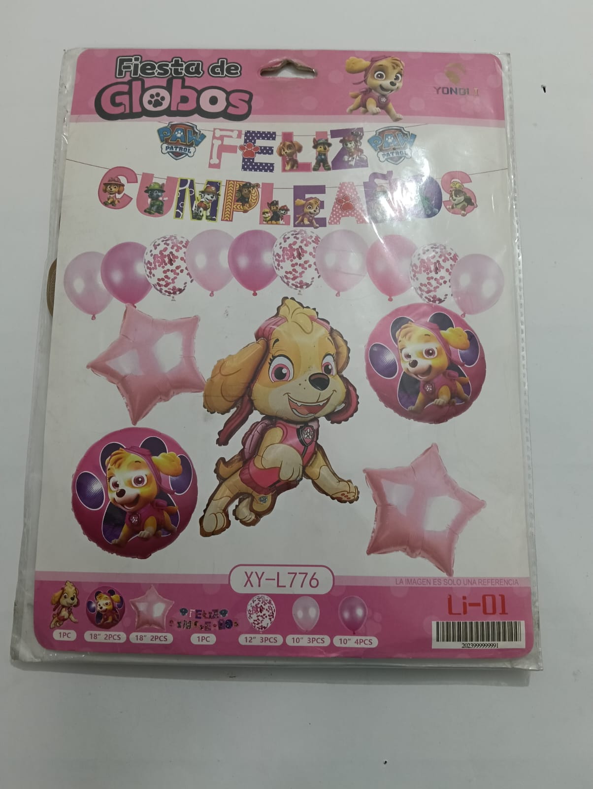 SKYE PAW PATROL ROSA ARCO COMPLETO FELIZ CUMPLEAÑOS