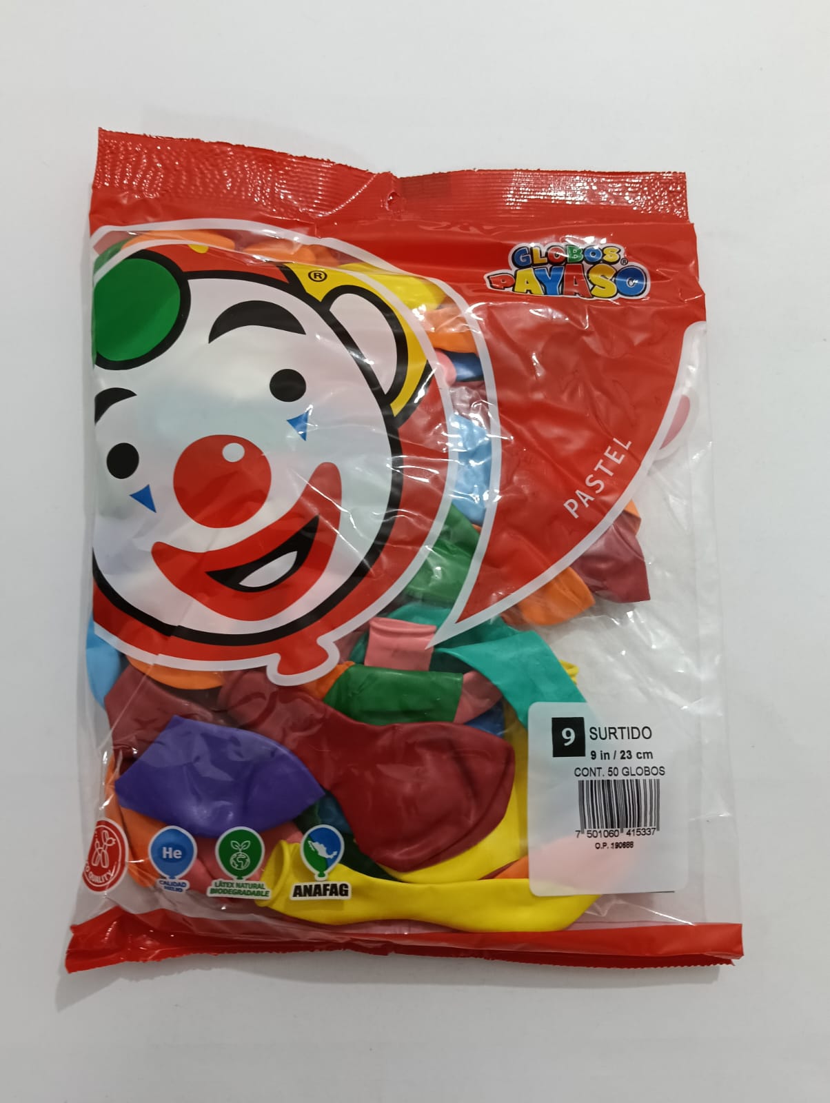 GLOBO PAYASO #9 SURTIDO PASTEL 50 PZAS