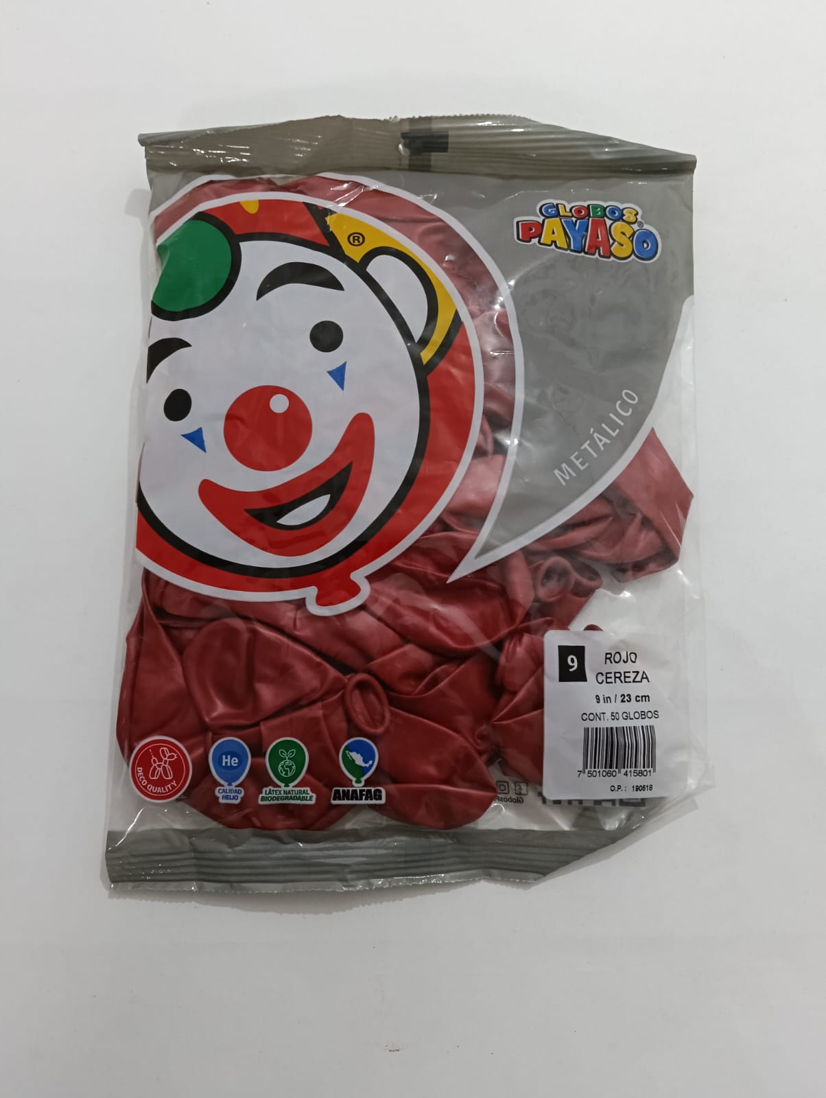 GLOBO PAYASO #9 ROJO CEREZA  METÁLICO 50 PZAS