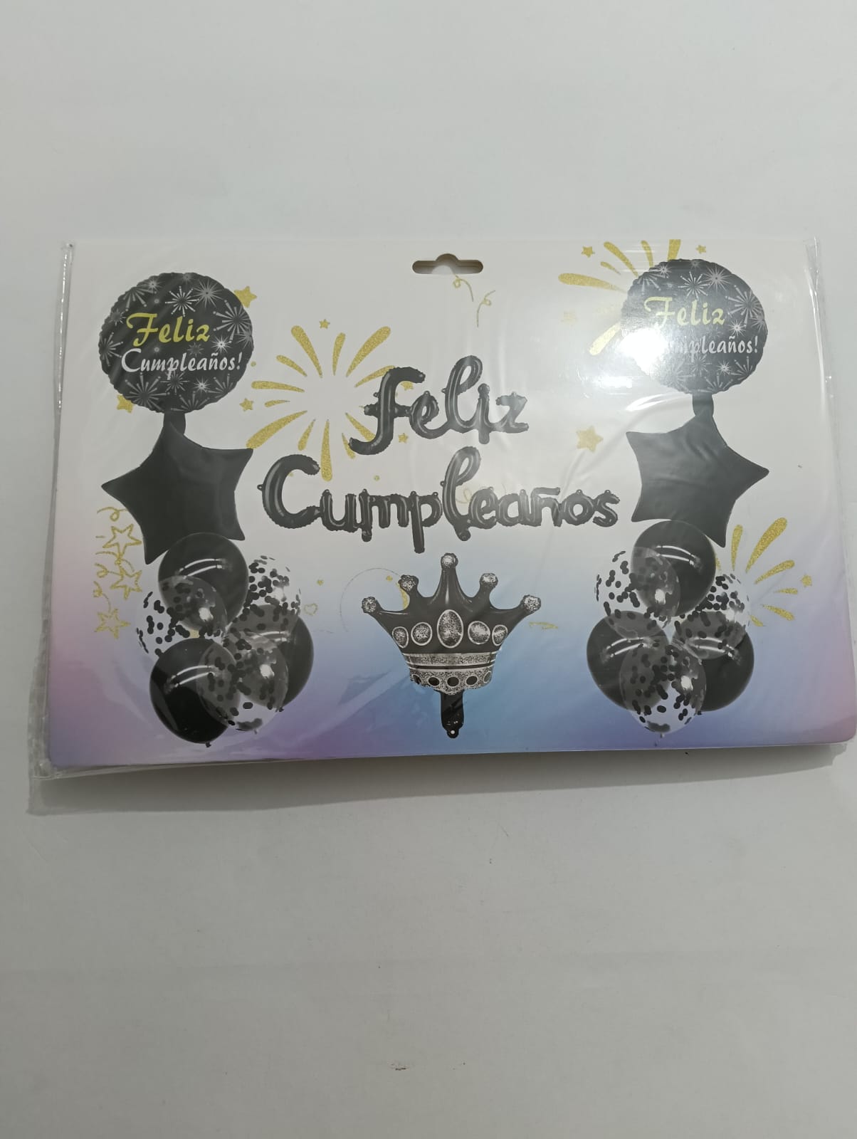 LETRERO FELIZ CUMPLEAÑOS CON CORONA GLOBO LATEX