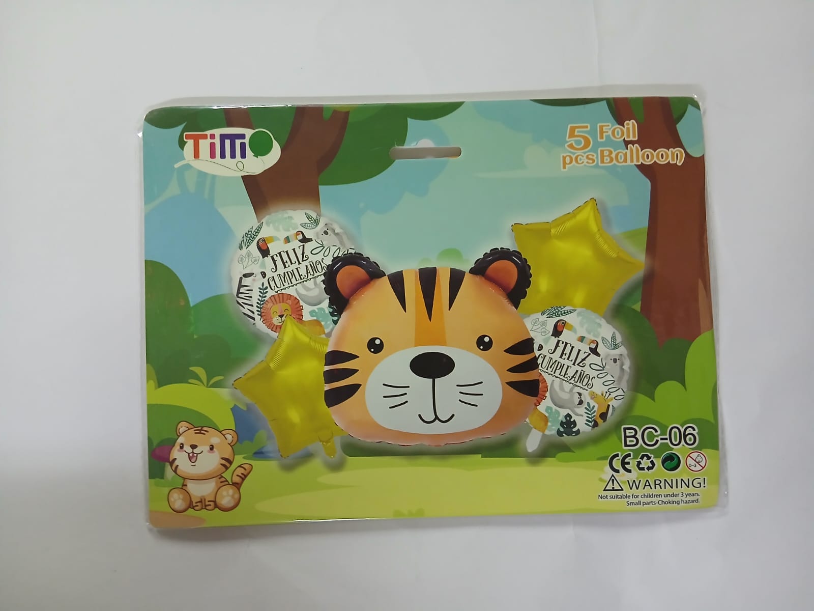 TIGRE JUNGLA SET DE 5 GLOBOS METÁLICOS
