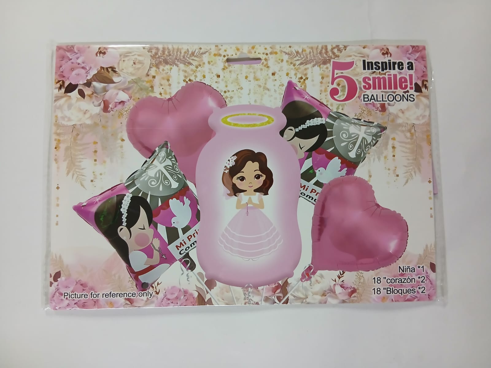 MI PRIMERA COMUNION  NIÑA SET DE 5 GLOBOS METÁLICOS