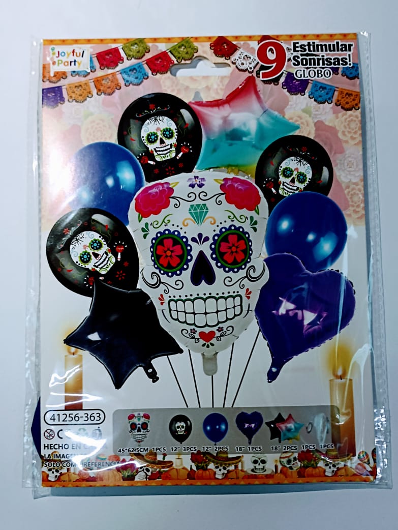 DÍA DE MUERTOS CALAVERA SET DE 9 GLOBOS