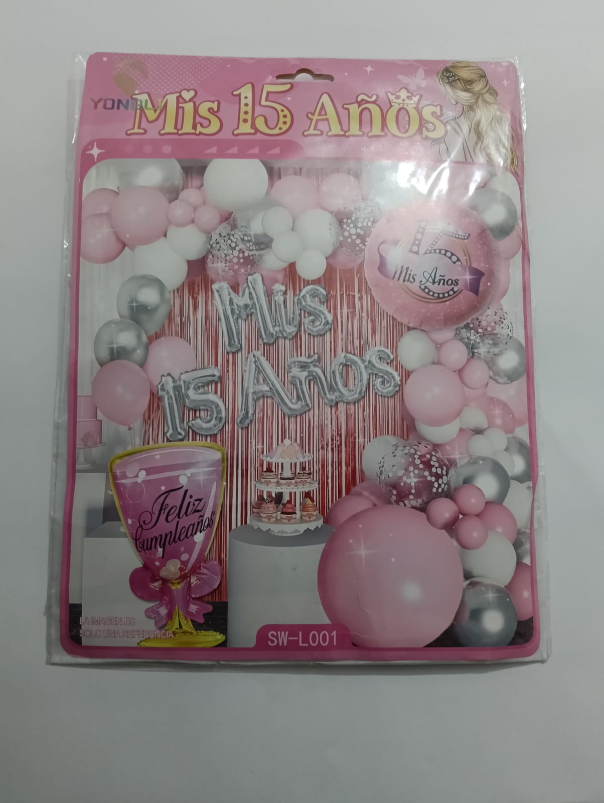 ARCO COMPLETO XV AÑOS (PLATA, BLANCO, ROSA)