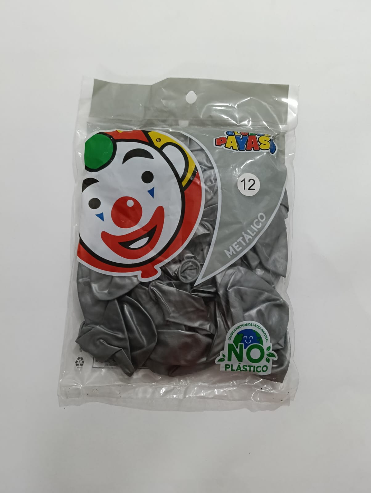 GLOBO PAYASO #12 METÁLICO PLATA 50 PZAS