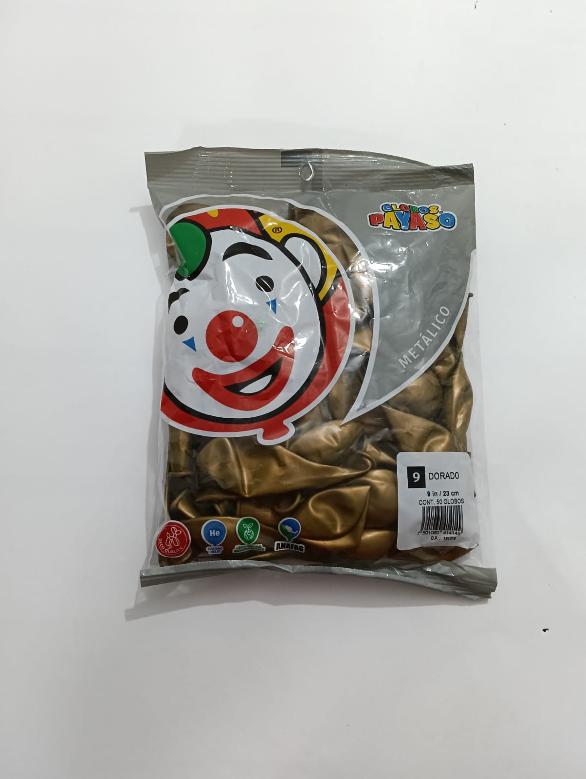 GLOBO PAYASO #9 DORADO METÁLICO 50 PZAS