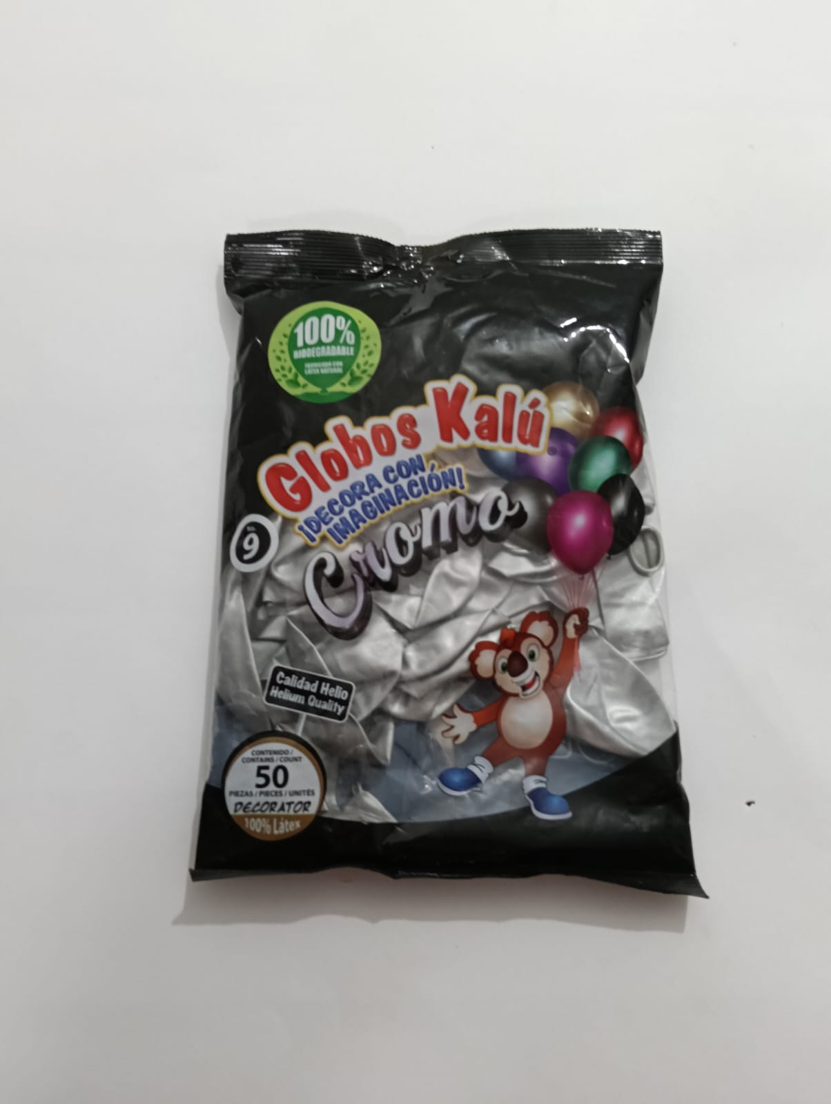 GLOBO KALU # 9 PLATA CROMO METÁLICO 50 PZAS