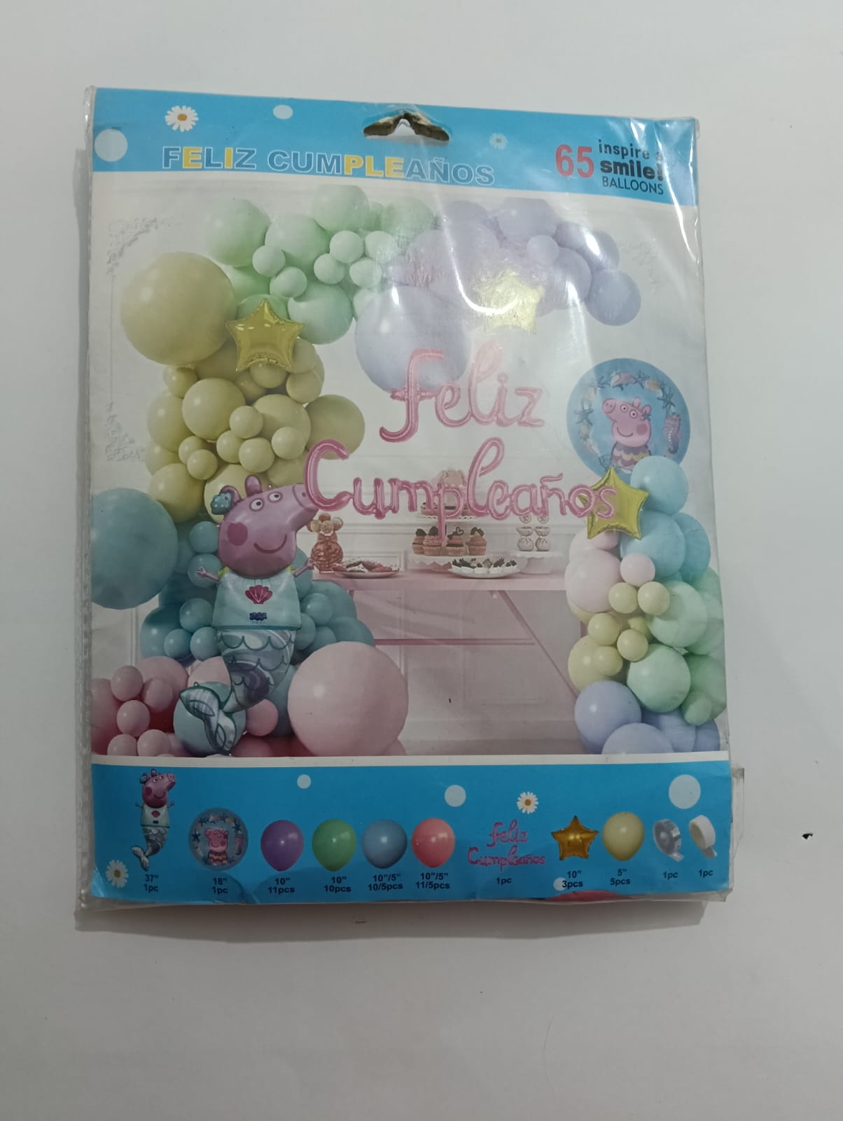 PEPPA FELIZ CUMPLEAÑOS ARCO COMPLETO PERSONAJES  (AMARILLO, AZUL, ROSA)