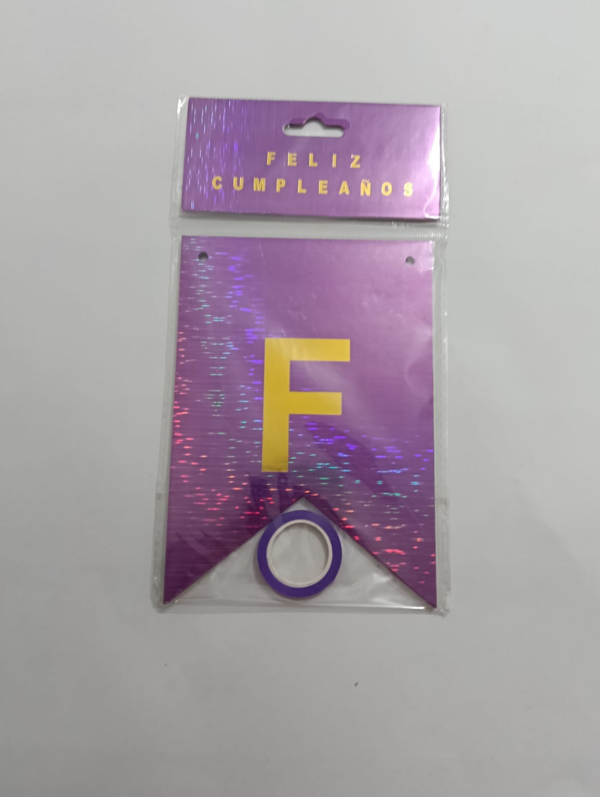 LETRERO FELIZ CUMPLEAÑOS HOLOGRÁFICO MORADO