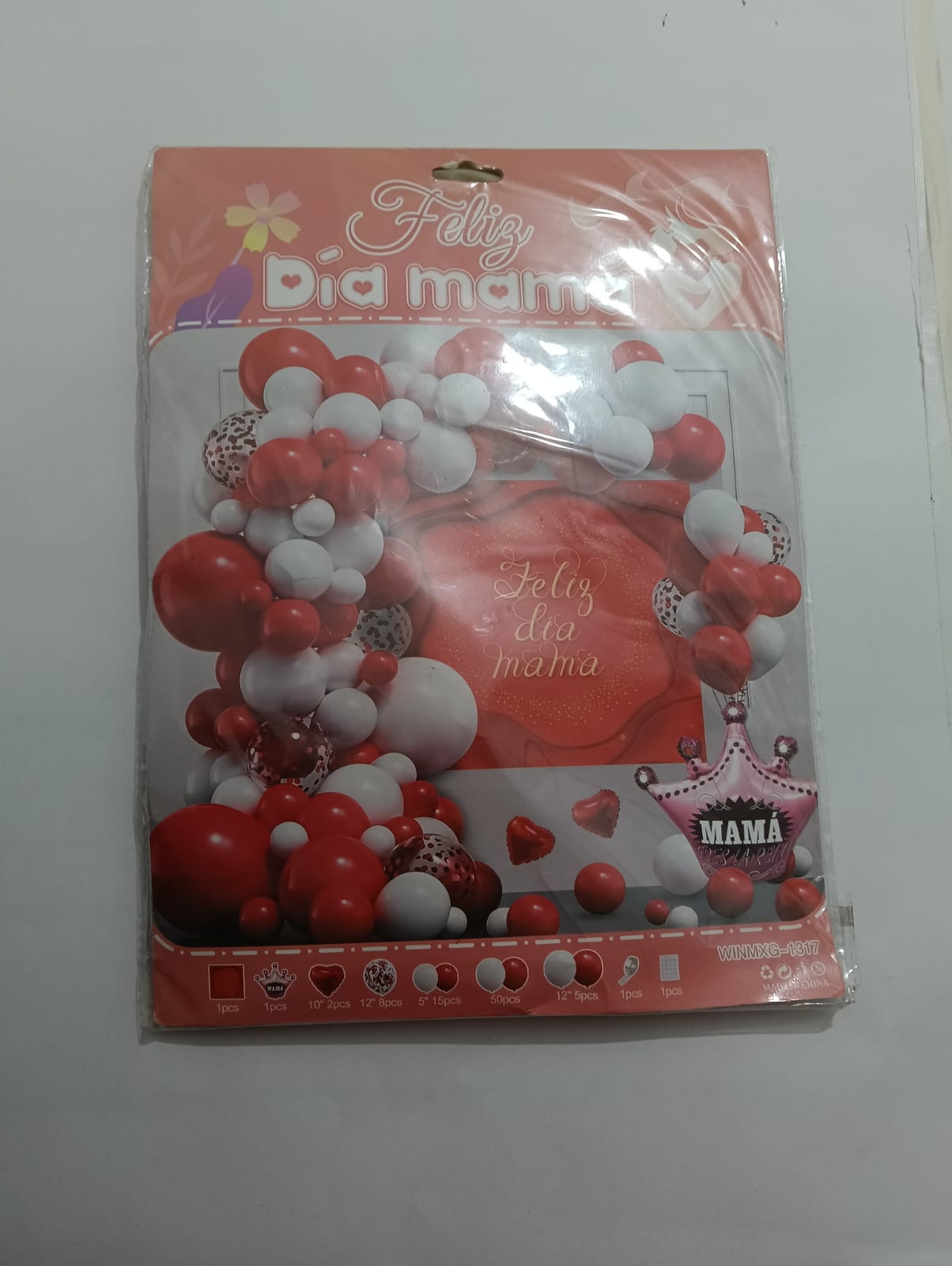 FELIZ DIA MAMÁ ARCO COMPLETO FELIZ CUMPLEAÑOS   (ROJO, BLANCO)