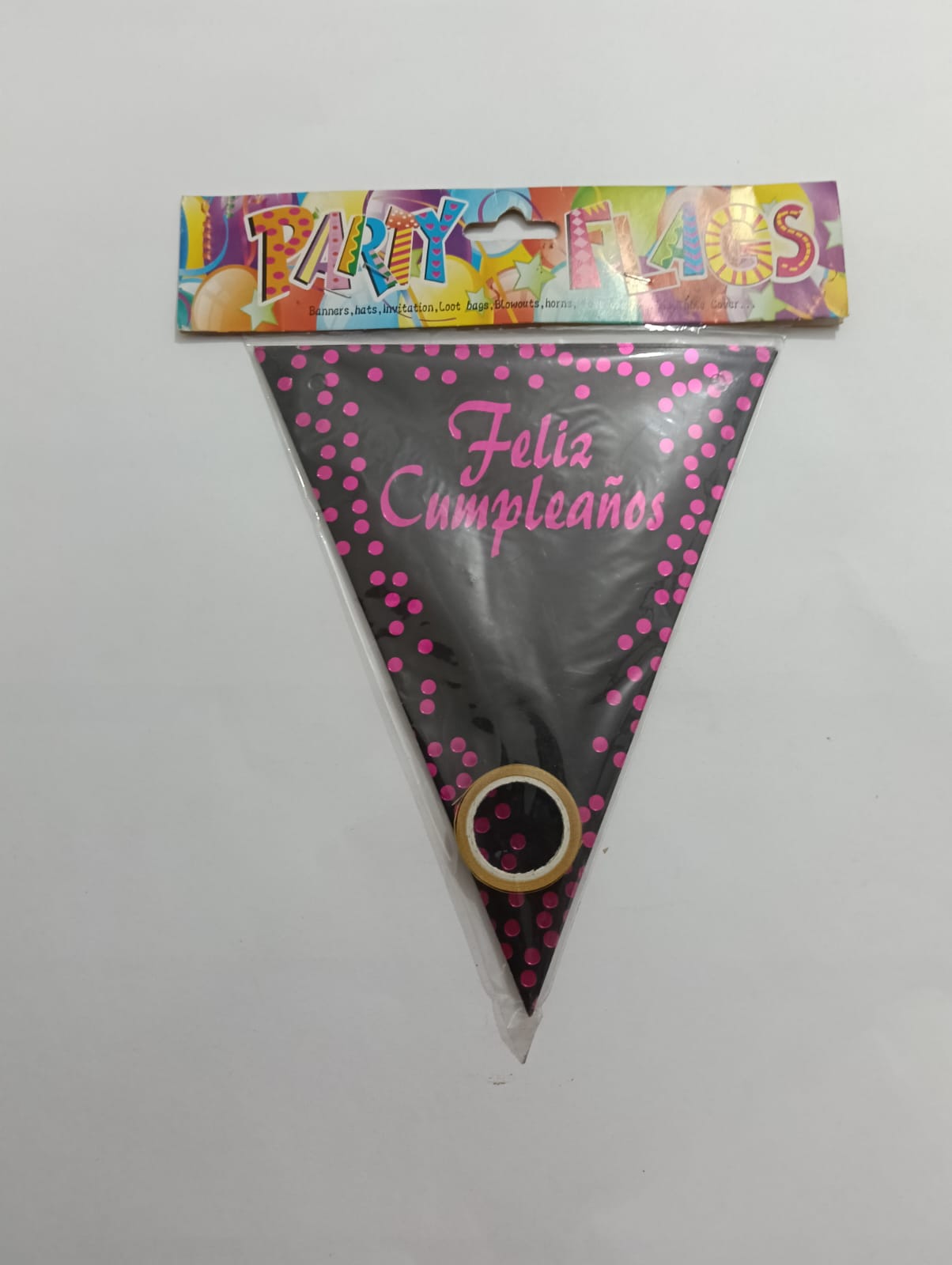 LETRERO BANDERÍN NEGRO FELIZ CUMPLEAÑOS