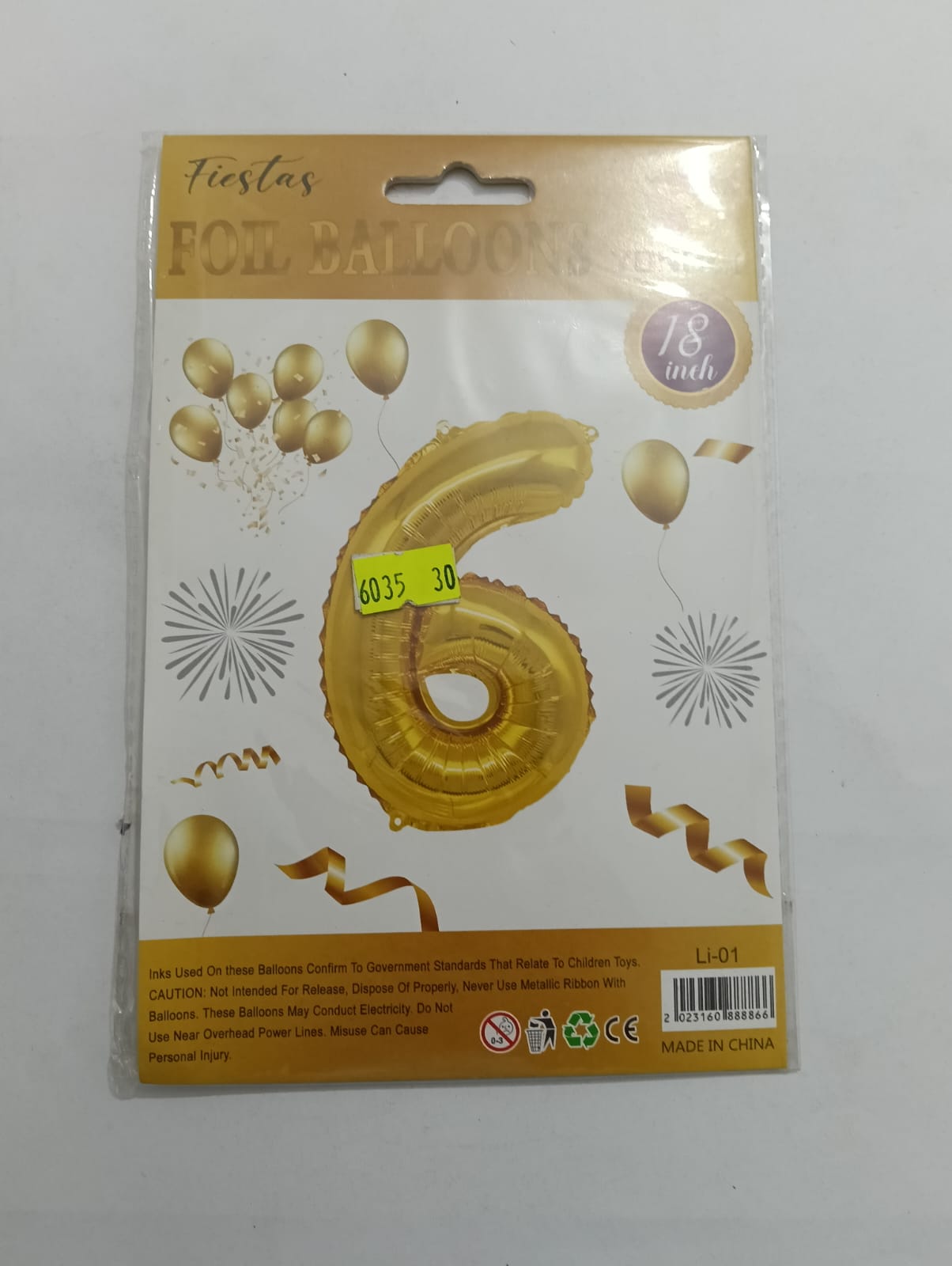 GLOBO DE NÚMERO 6 18 PULGADAS (45.72CM) DORADO