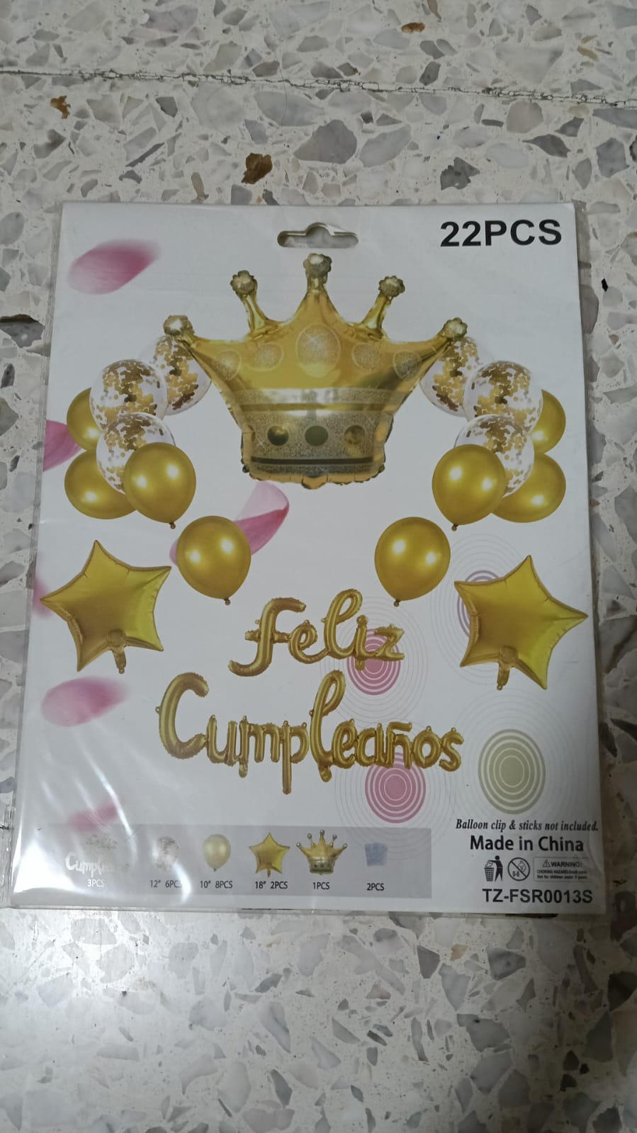 LETRERO FELIZ CUMPLEAÑOS CON CORONA GLOBO LATEX