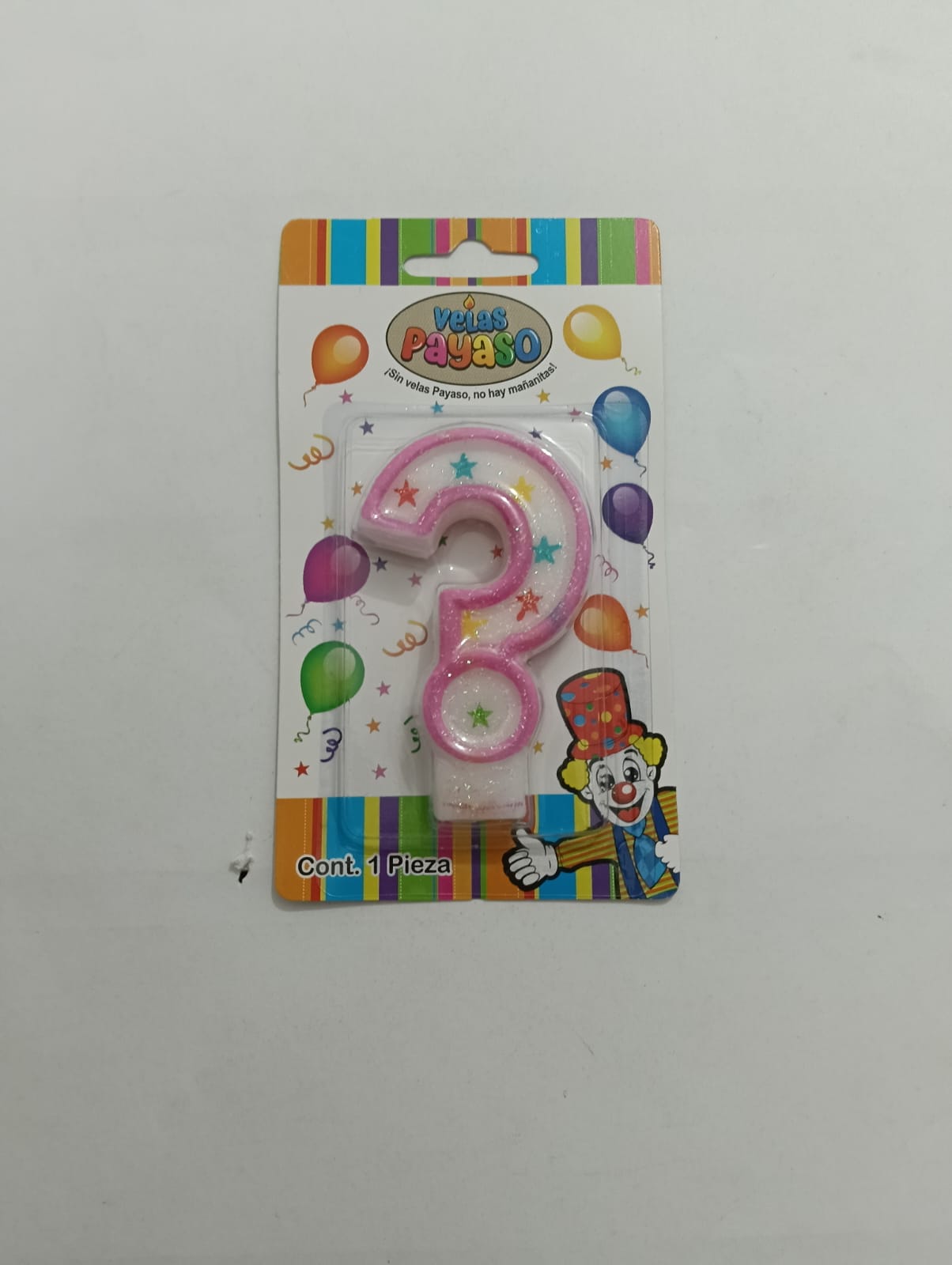 VELA NÚMERO PAYASO CERA ROSA