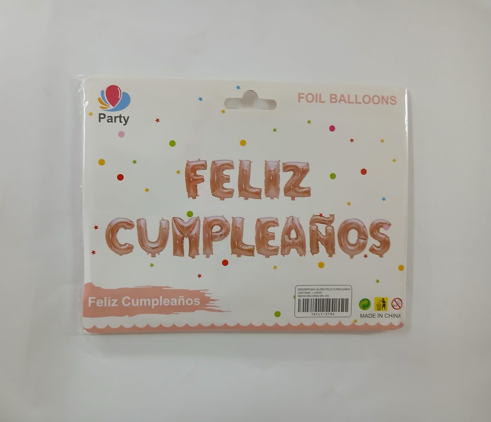 LETRERO DE GLOBOS FELIZ CUMPLEAÑOS ROSA ORO