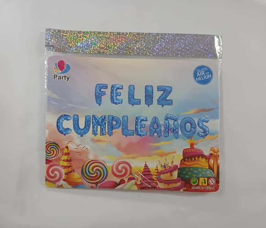 LETRERO DE GLOBOS FELIZ CUMPLEAÑOS AZUL ESTRELLA