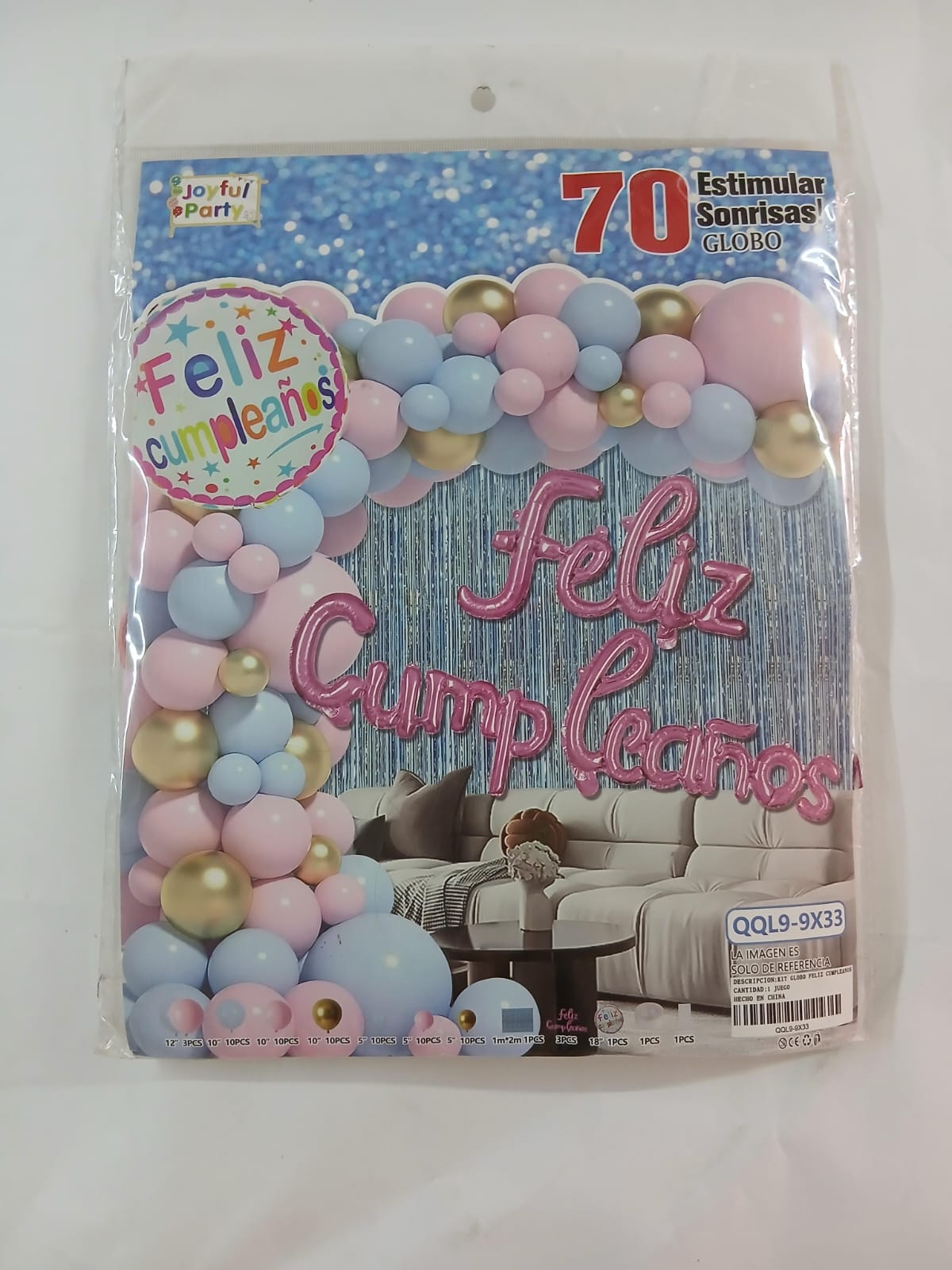 ARCO COMPLETO FELIZ CUMPLEAÑOS (ROSA, AZUL)