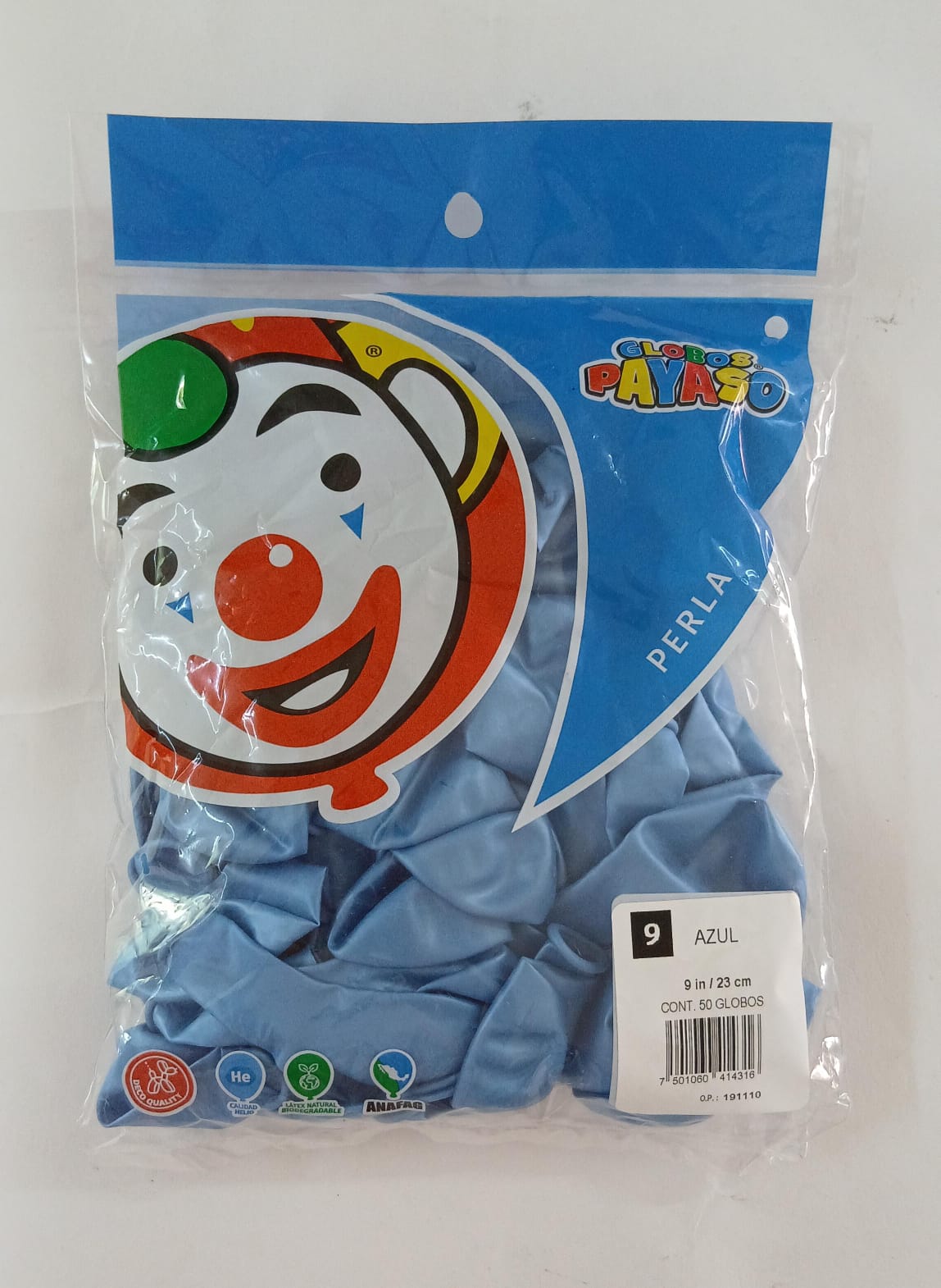 GLOBO PAYASO #9 PERLA AZUL BAJITO METÁLICO