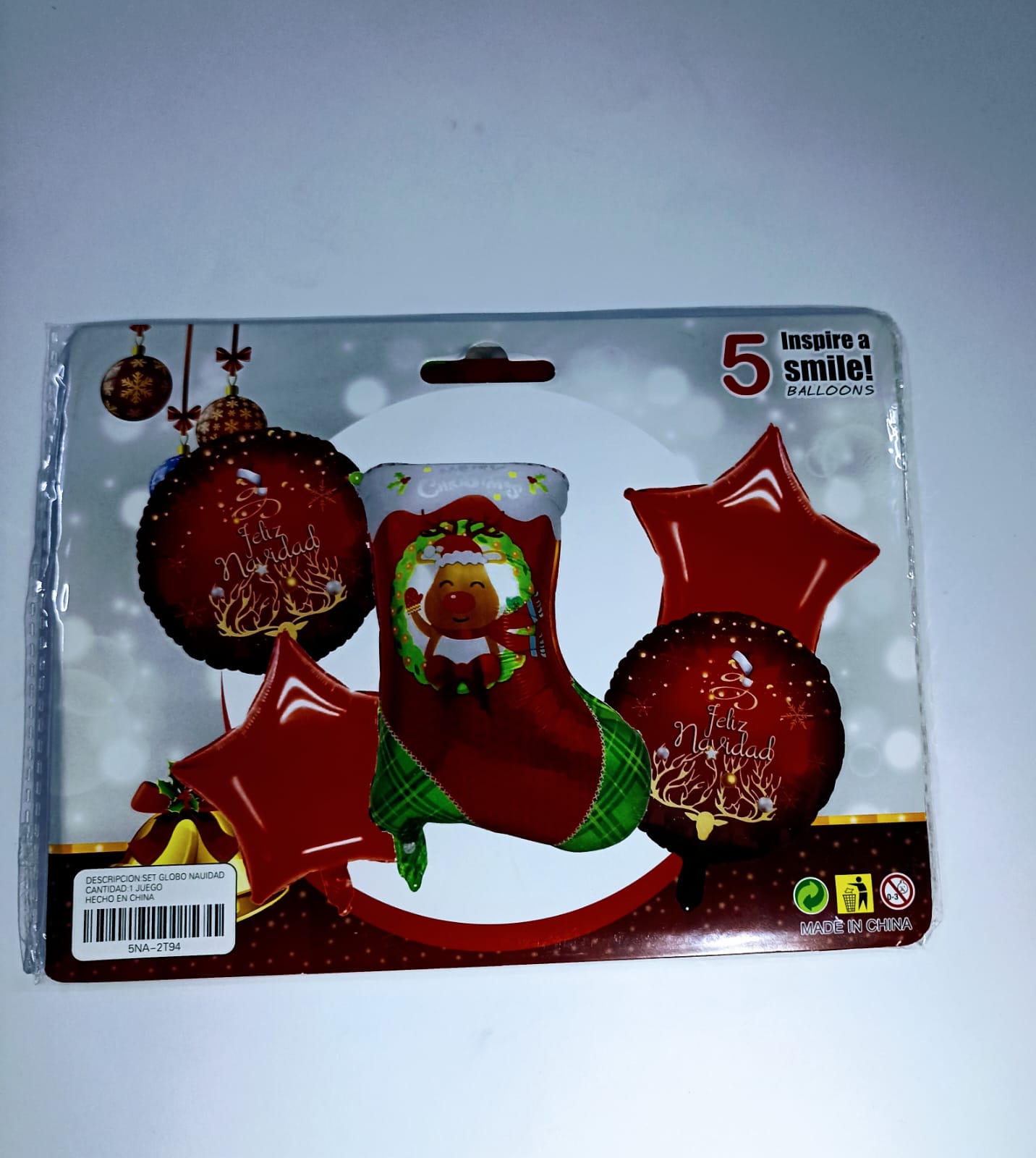 NAVIDAD BOTA DULCERA SET DE 5 GLOBOS METALICOS