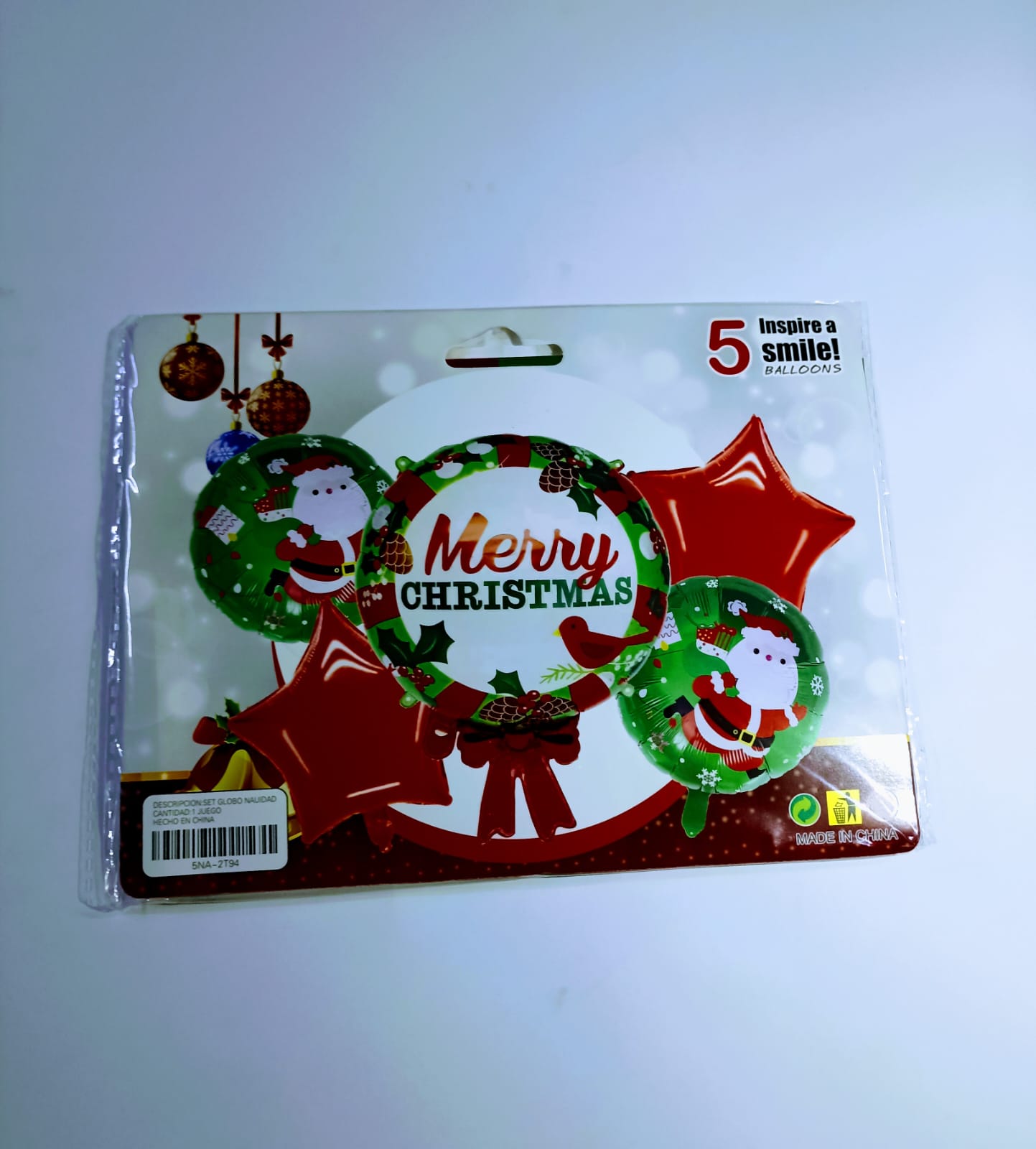 NAVIDAD MERRY CHRISMAS SET DE 5 GLOBOS METALICOS