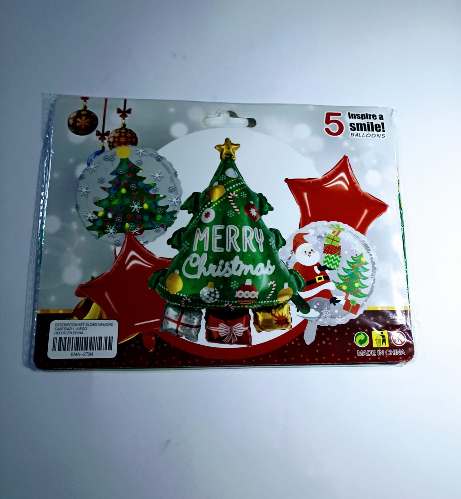 NAVIDAD ARBOL PINO SET DE 5 GLOBOS METALICOS