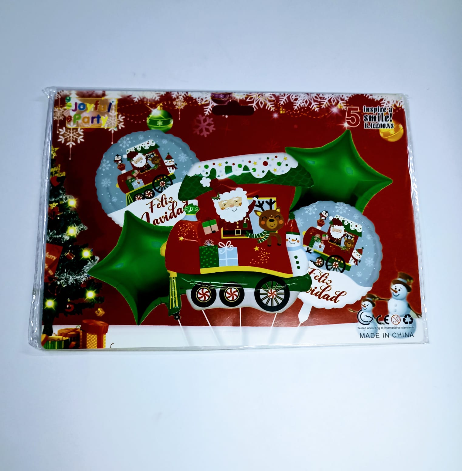 NAVIDAD BOTA TREN SET DE 5 GLOBOS METALICOS