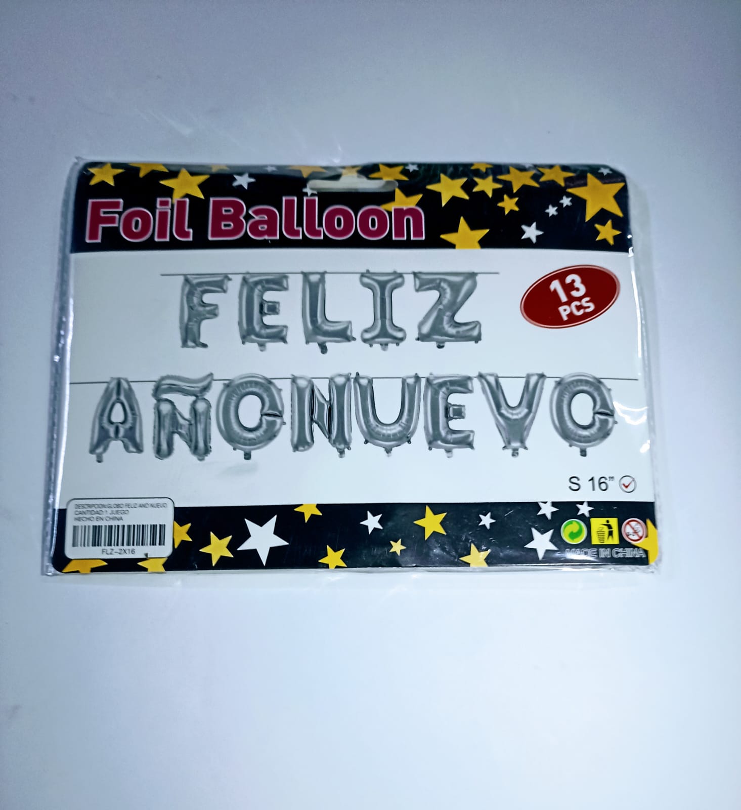 LETRERO DE GLOBO FELIZ AÑO NUEVO PLATA