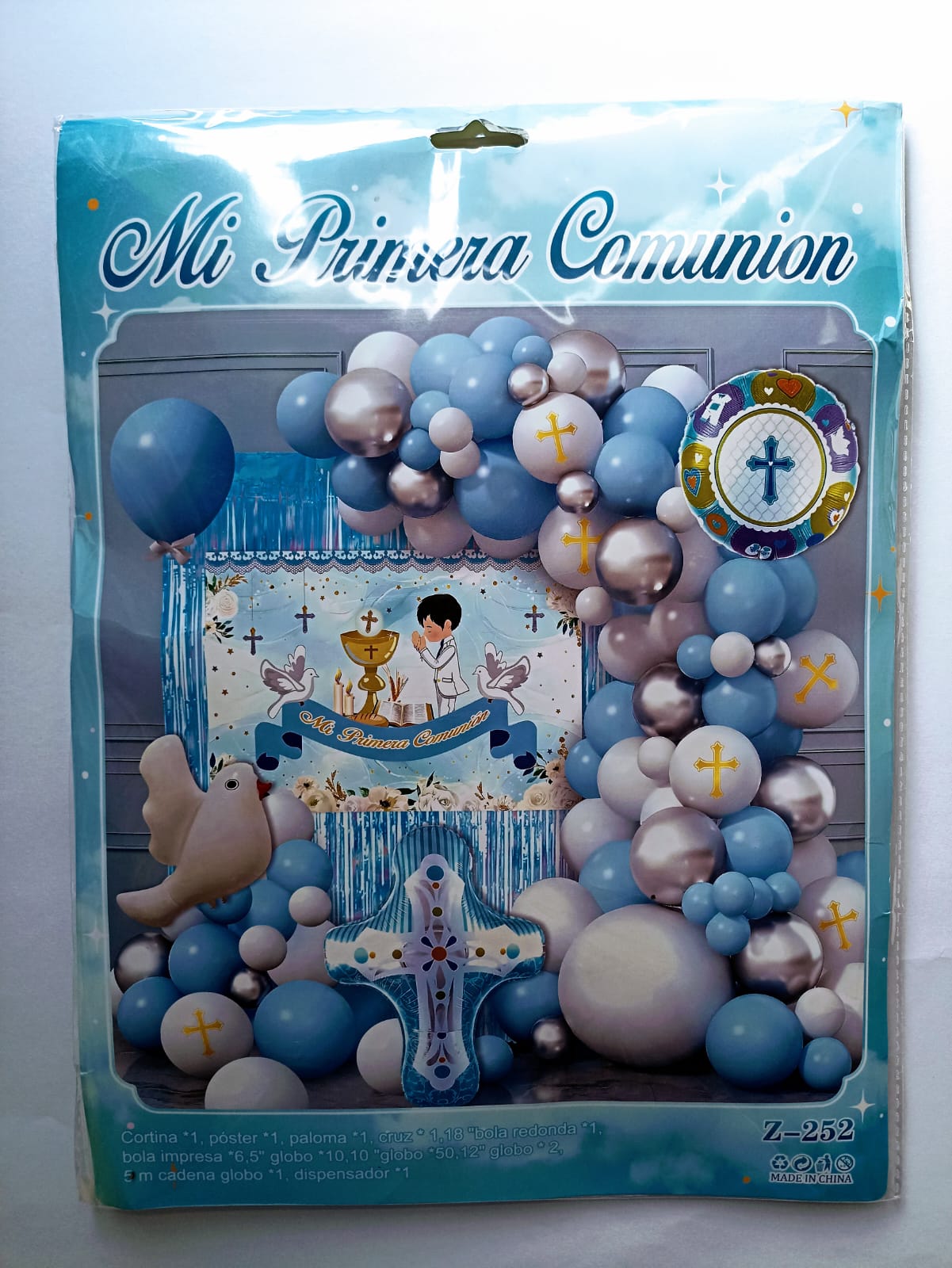 PRIMERA COMUNION ARCO COMPLETO  (PLATA,BLANCO,AZUL)