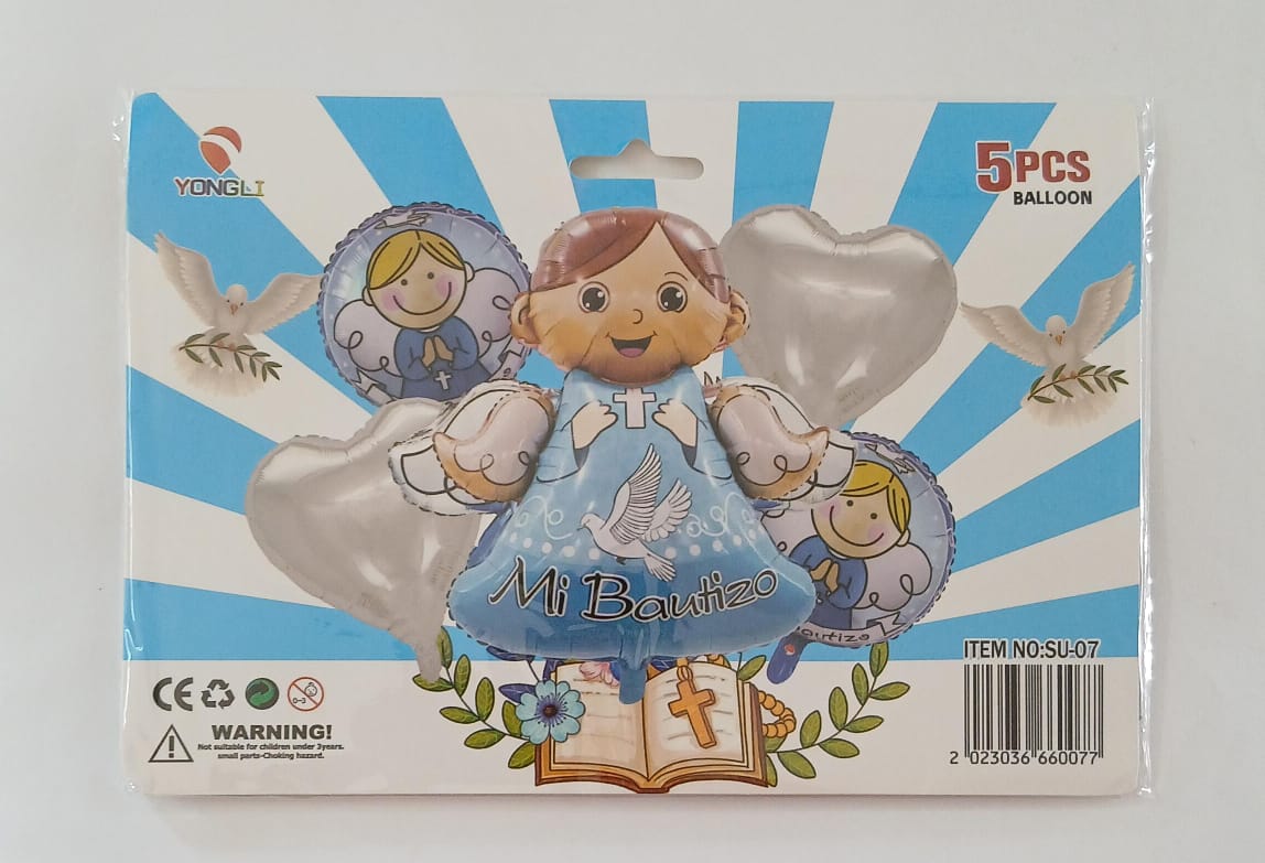 MI BAUTIZO SET DE 5 GLOBOS METALICOS