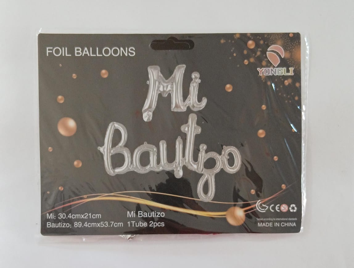 LETRERO MI BAUTIZO GLOBO PLATA