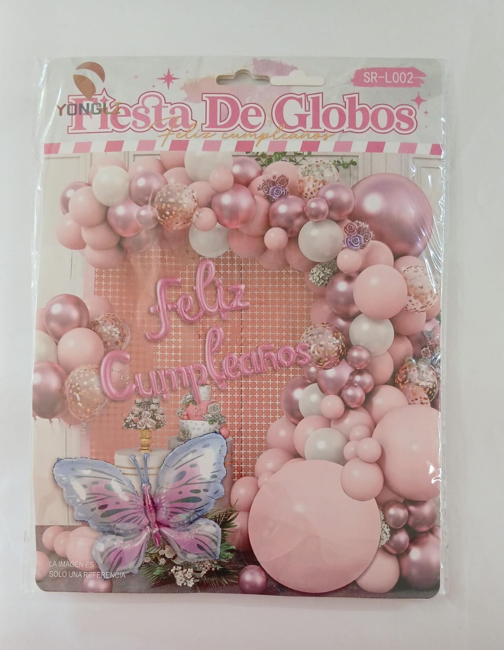 ARCO COMPLETO FELIZ CUMPLEAÑOS MARIPOSA (ROSA PASTEL,PLATA,.ROSA)