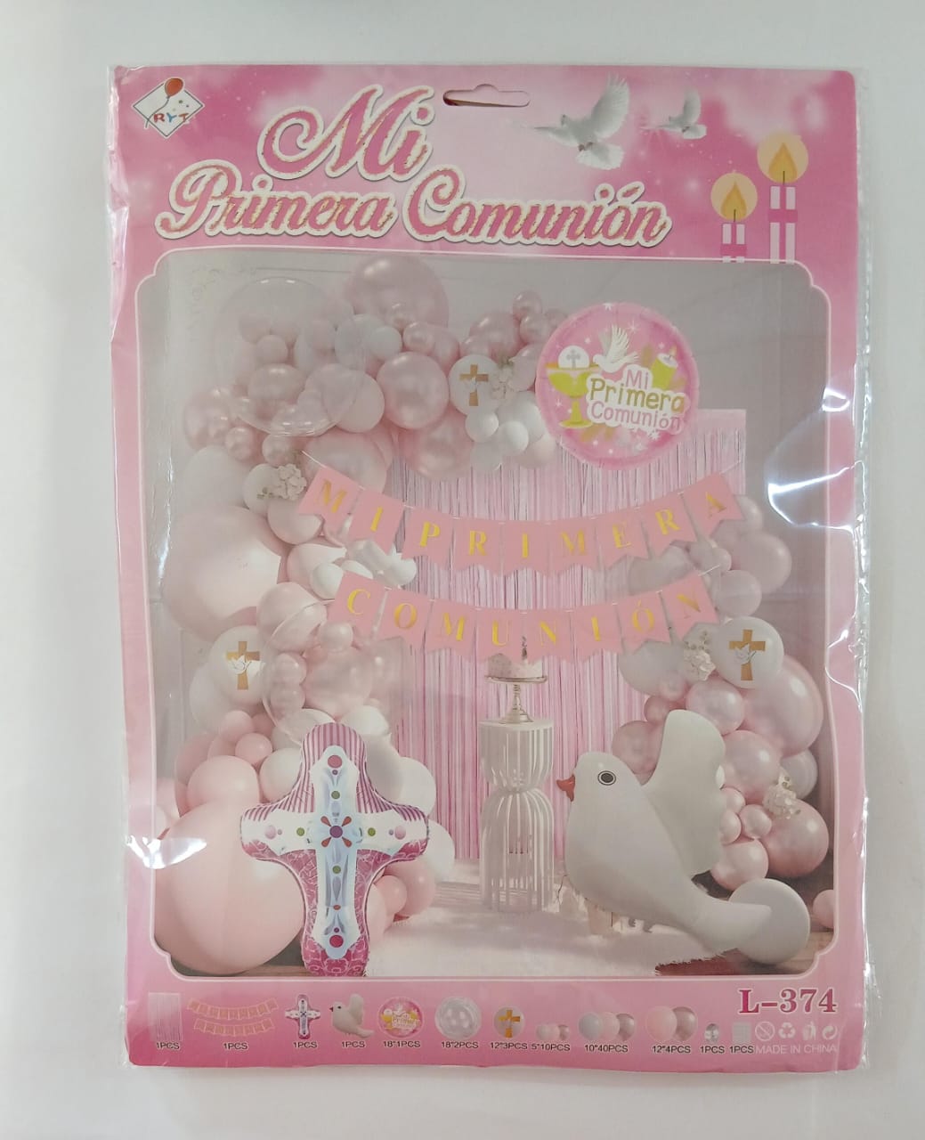 ARCO COMPLETO MI PRIMERA COMUNION NIÑA (ROSA, BLANCO)