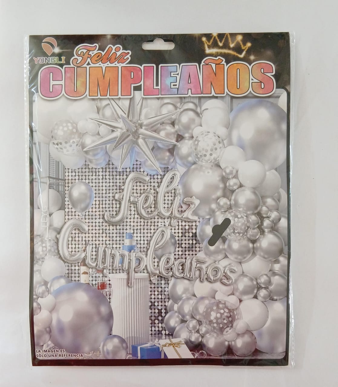 ARCO COMPLETO FELIZ CUMPLEAÑOS  (PLATA, BLANCO)