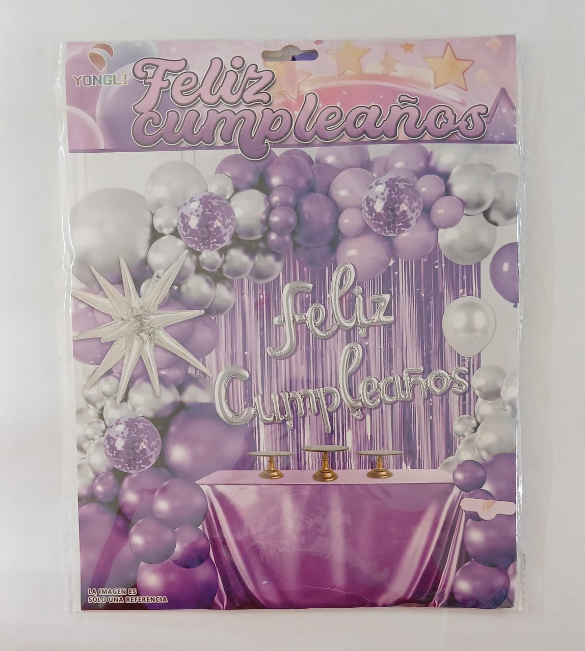 ARCO COMPLETO FELIZ CUMPLEAÑOS  (MORADO, PLATA)